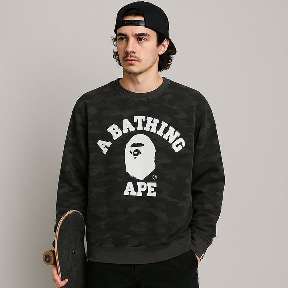 Authentic Bathing Ape Camouflage Crewneck Sweater Comfy Cozy Unisex XL *FLAWED - Picture 1 of 14